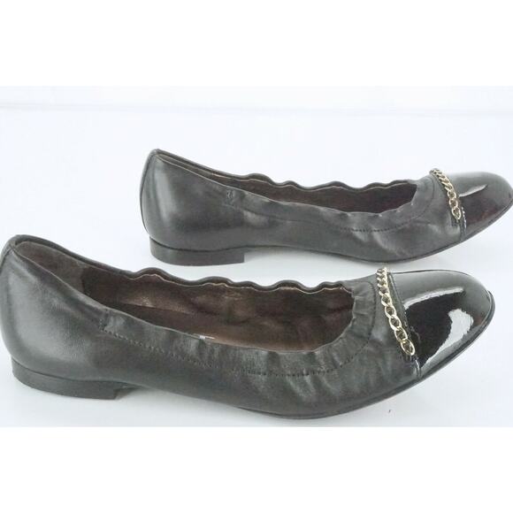 AGL Black Leather Bijoux Chain Embellished Patent Cap Toe Ballet Flat SZ 36 - Picture 3 of 12